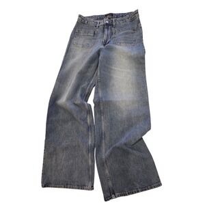 Free Assembly Mens Wide Leg Patch Pocket Jeans Medium Wash Blue Size 12